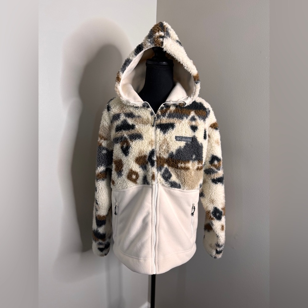 Women’s Large Columbia‎ Patterned Fleece Jacket with Hood Gorpcore Outdoorsy